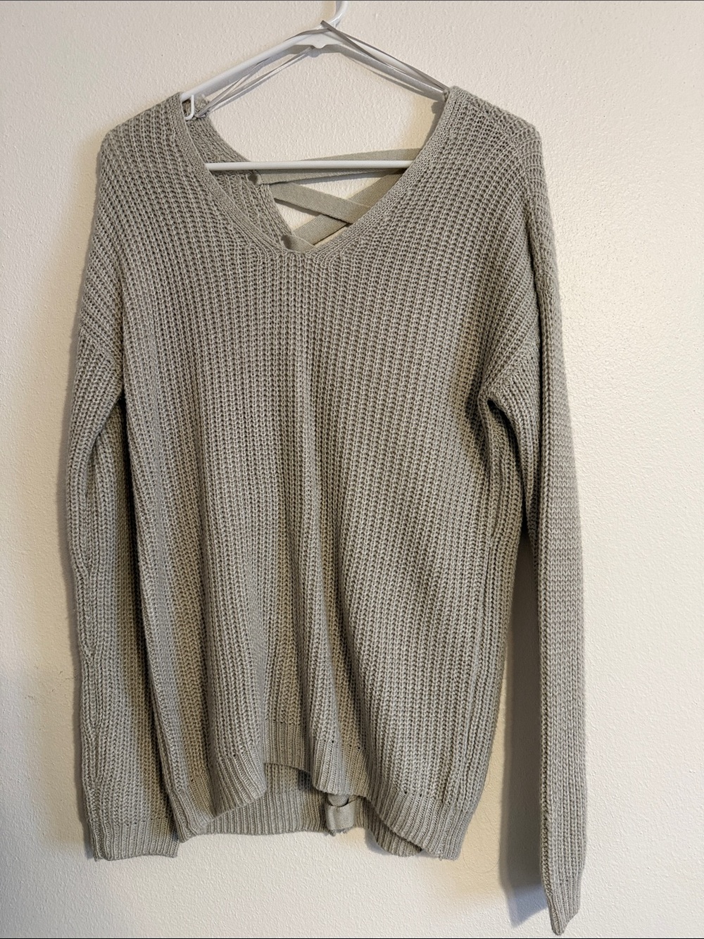 SO Light Gray V-Neck Crisscross Back Sweater